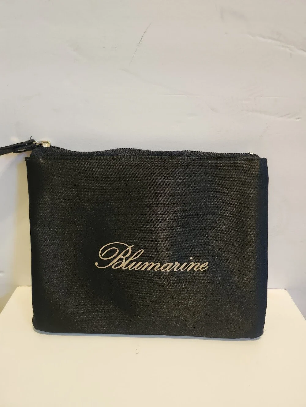 NEW, Never Used Blumarine Black Satin Zipper Cosmetic Bag 8